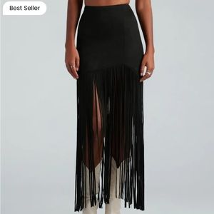 Wild at Heart Black Suede Fringe Skirt